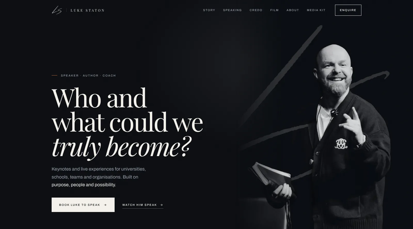 The home page of lukestaton.com: Who and what could we truly become?